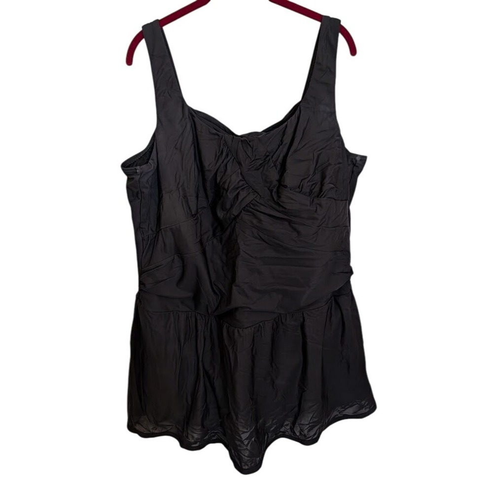 Lands' End Plus Size 26W Black Swim Dress Tummy Control One Piece Swimsuit